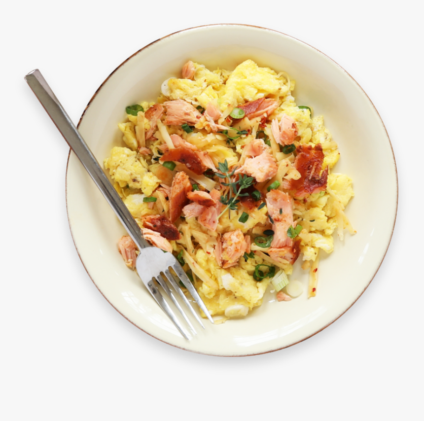 Eggs And Smoked Salmon In Dish With Fork - Scrambled Eggs, HD Png Download, Free Download