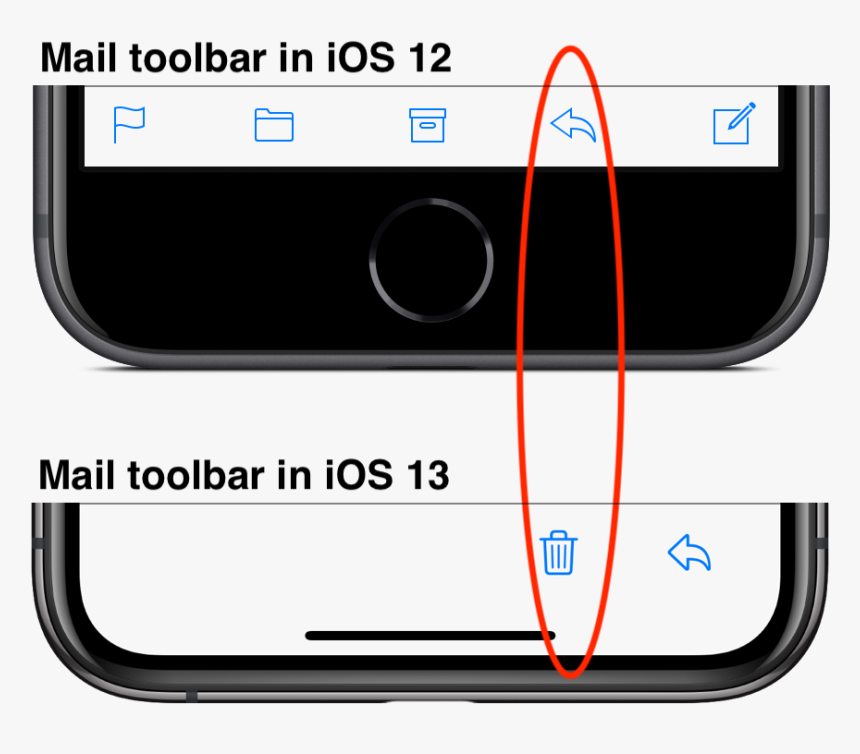 Ios 13 Mail Trash Reply Buttons - Toolbar In Ios, HD Png Download, Free Download