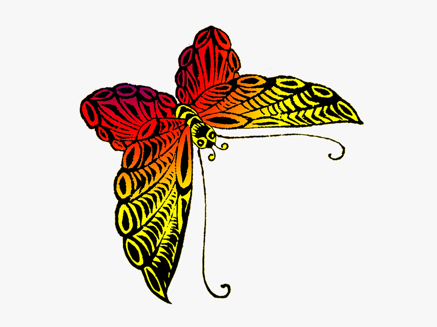 Orange Japanese Butterfly Drawing - Yellow Red And Orange Butterfly, HD Png Download, Free Download