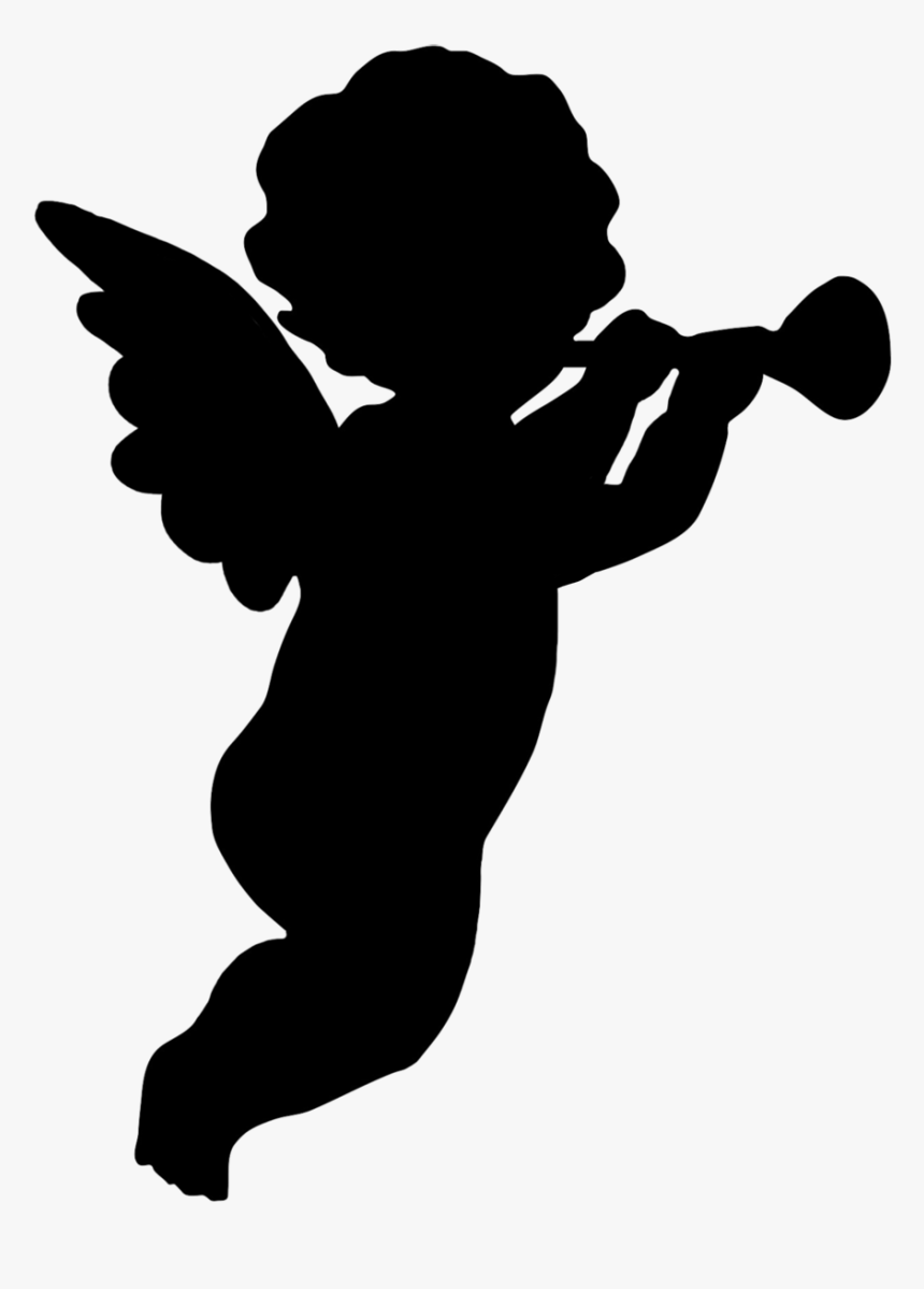 Silhouettes Trumpet Blowing Cherub - Angel Silhouette Free, HD Png Download, Free Download