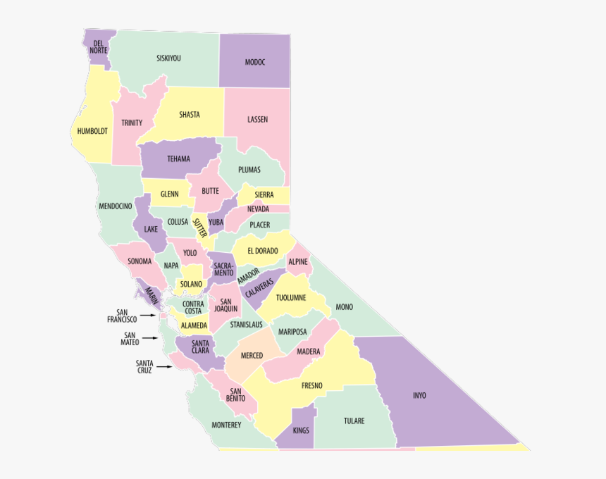 Norcal County Map - Map Of California Counties Png, Transparent Png, Free Download