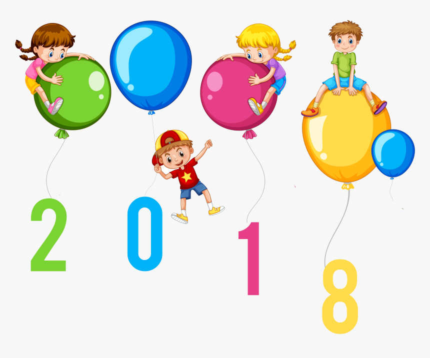 Happy New Year Clipart 2018 With Balloon - Clipart Three Kids, HD Png Download, Free Download