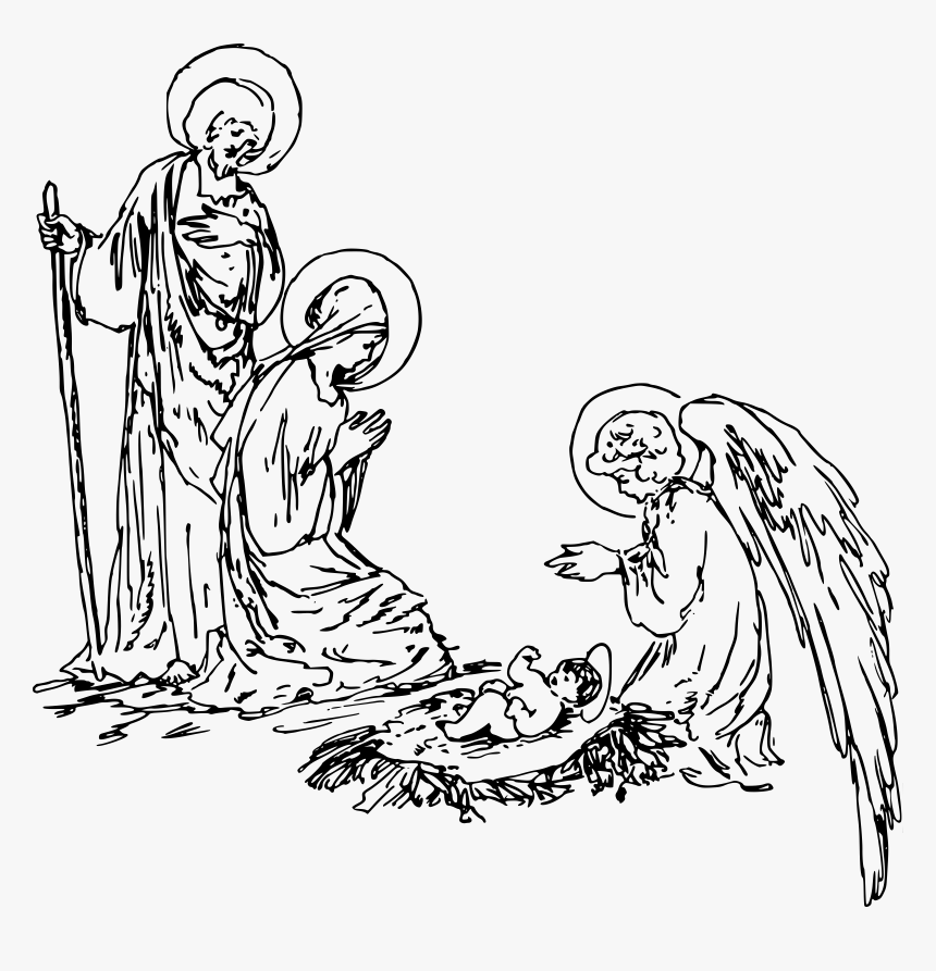 Classic Nativity With Angel Clip Arts - Nativity Drawing, HD Png Download, Free Download