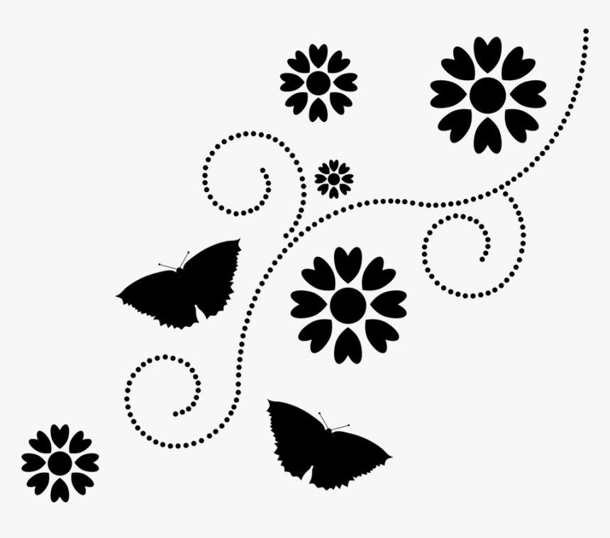 Flower Silhouette Png -flower Silhouette Floral Design - Butterfly And Flower Silhouette, Transparent Png, Free Download