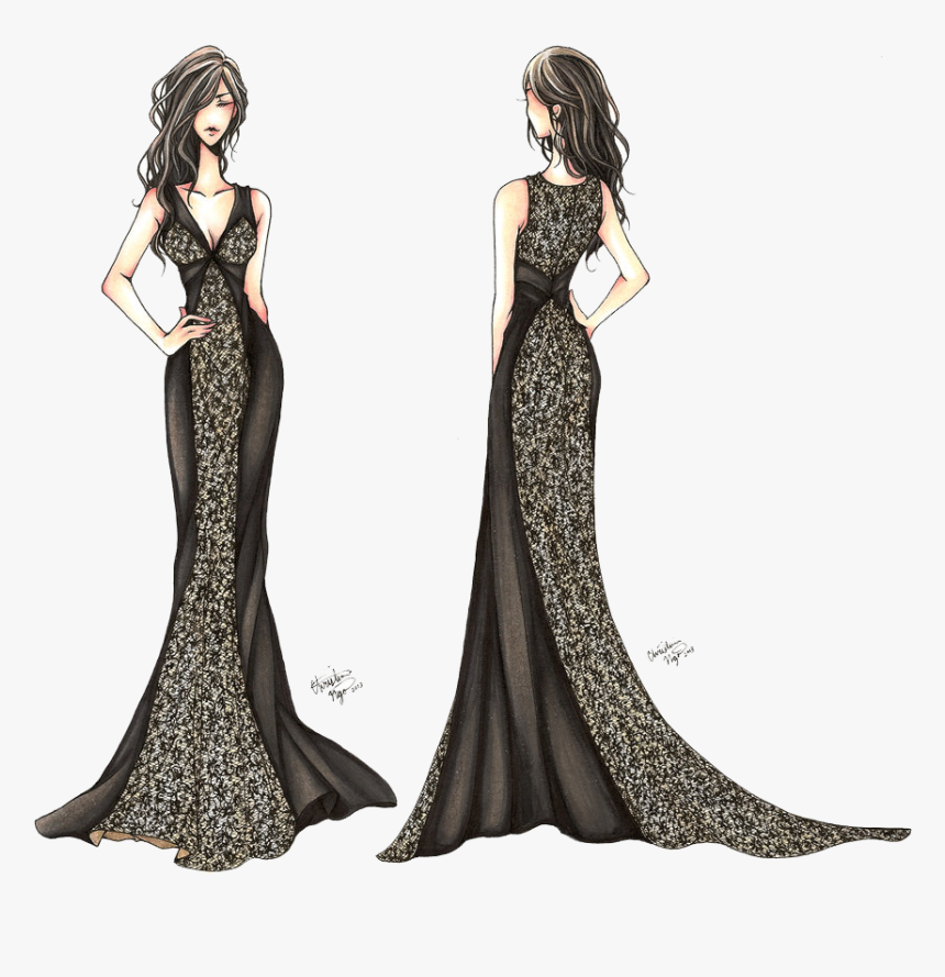 Clip Art Croquis De Vestidos - Black Dress Drawing, HD Png Download, Free Download