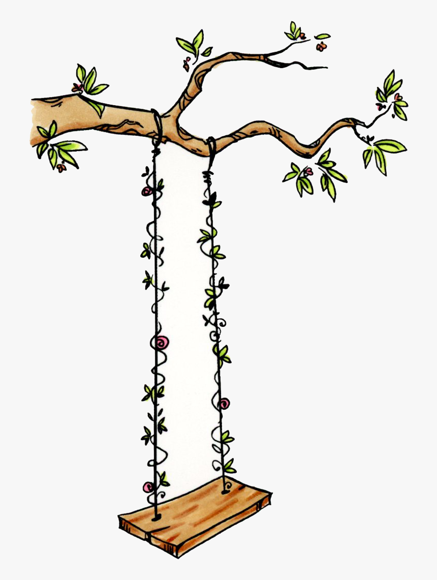 Transparent Tree With Tire Swing Clipart - Tree With A Swing Drawing, HD Png Download, Free Download