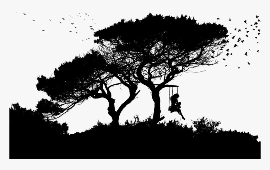 #ftestickers #birds #trees #swing #girl #silhouette - Silhouette Of A Landscape, HD Png Download, Free Download