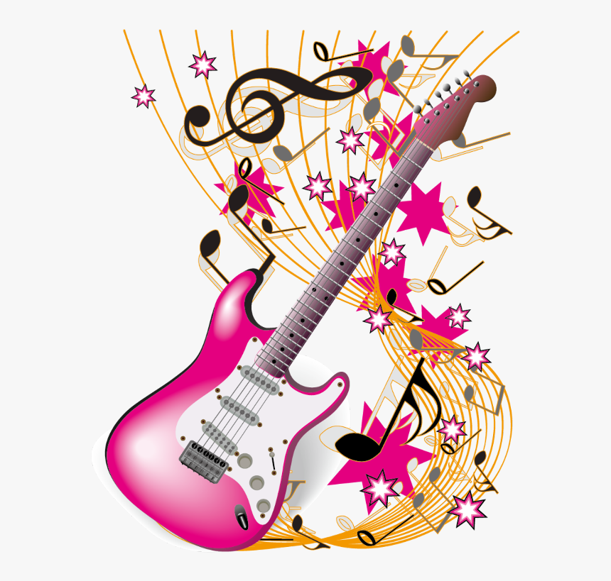 #pink #gold #gitar #music #notes #note #instrument - Guitarras Eléctricas Con Notas Musicales, HD Png Download, Free Download