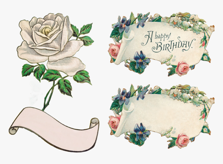 Banner, Flowers, Rose, Clip Art, Transparent, Isolated - Vintage Happy Birthday Clipart Free, HD Png Download, Free Download