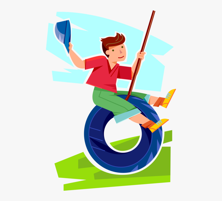Vector Illustration Of Young Boy Swings On Tire Swing - Menino Balanço Png, Transparent Png, Free Download