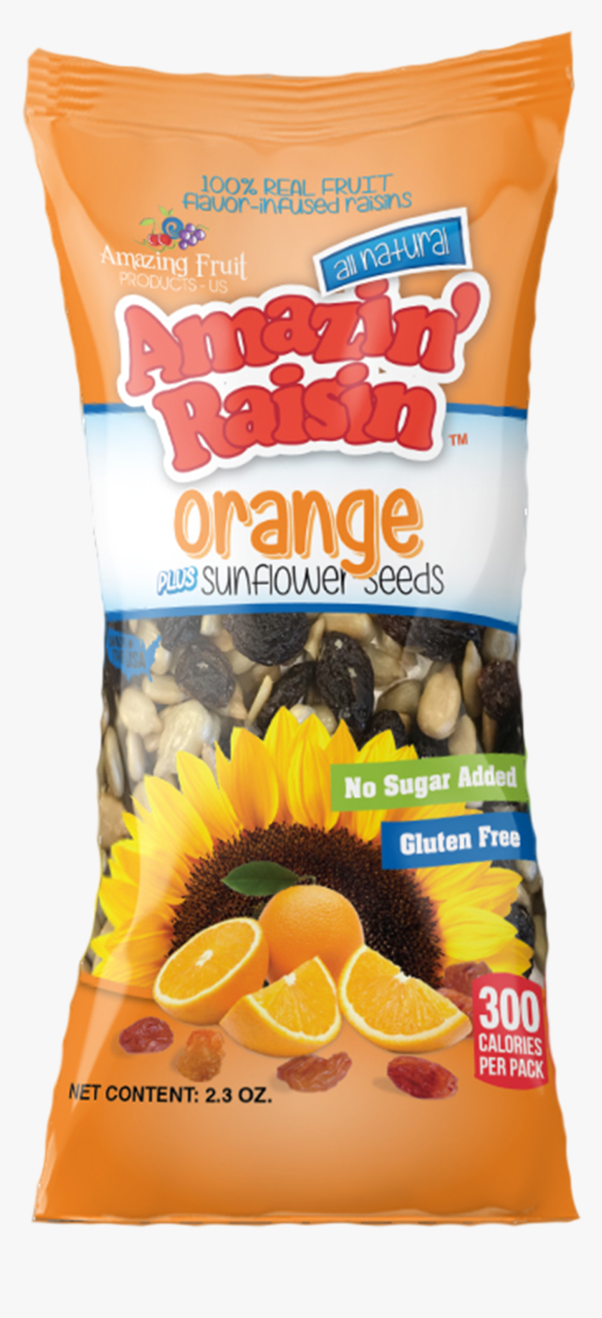 Orange Plus Sunflower Seeds 100% Real Fruit Flavor-infused - Sunflower Seeds And Raisins, HD Png Download, Free Download