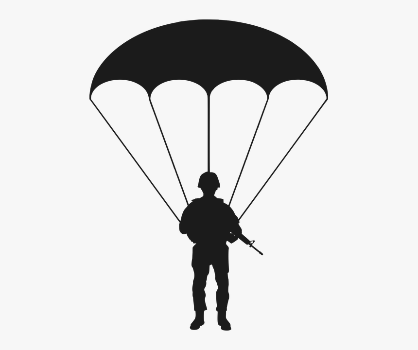 Paratrooper, Soldier, Combatant, Parachute, War, Weapon - Paratrooper Silhouette, HD Png Download, Free Download