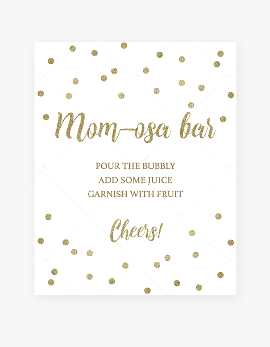 Momosa Bar Table Sign With Gold Confetti By Littlesizzle - Paper, HD Png Download, Free Download