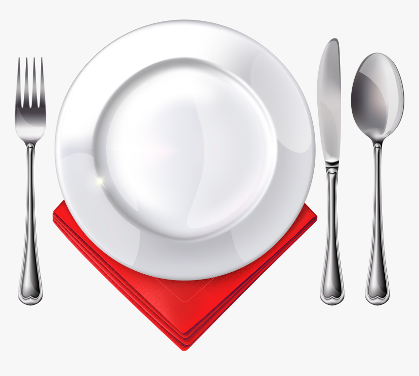 Plate Spoon Knife Fork And Red Napkin Png Clipart - Plate Fork Spoon Png, Transparent Png, Free Download