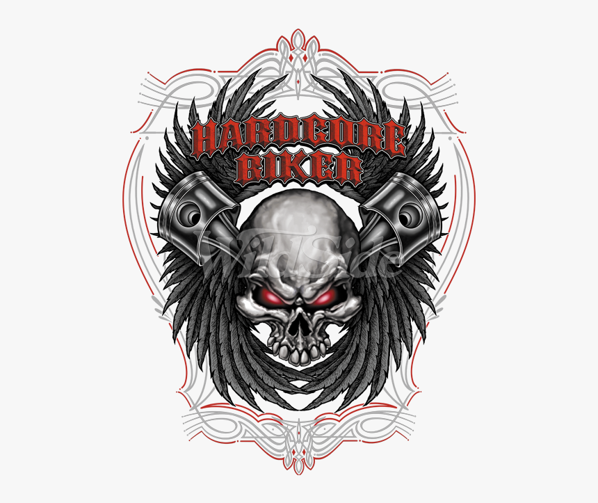 Hardcore Biker With Pistons And Skull - Motorcycle, HD Png Download, Free Download