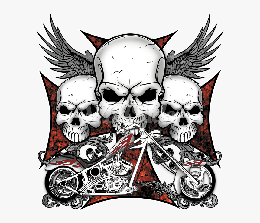 Clip Art Skull Graphics For Motorcycles - 3 Skull T Shirt, HD Png Download, Free Download
