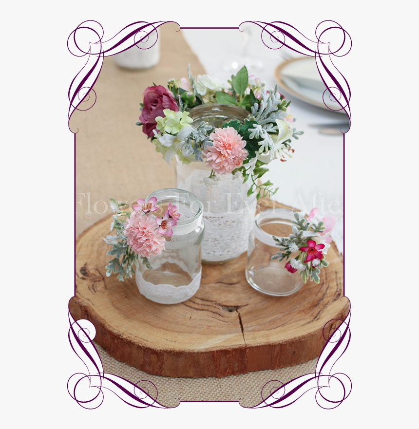 Pink Rustic Lace Tealight Jars Table Wedding Centrepiece, HD Png Download, Free Download