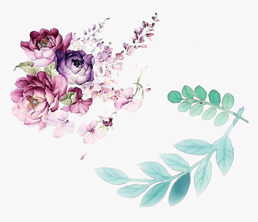 Flower Leaves Watercolor Design Floral Decorated Painting - Water Color Flower Design, HD Png Download, Free Download