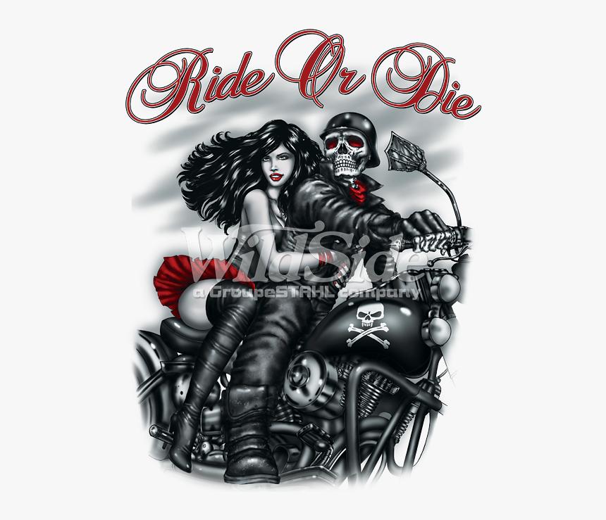 Clip Art Skeleton Riding A Motorcycle - Girl And Skeleton On Motorcycle, HD Png Download, Free Download