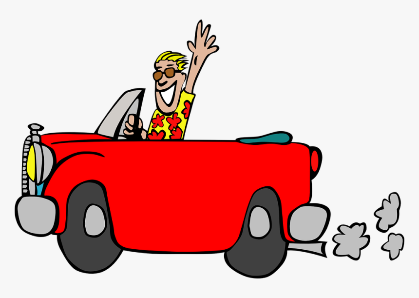 Car, Red, Cabriolet, Guy, Hawaii Shirt, Wave, Grin - Car Driving Clip Art, HD Png Download, Free Download