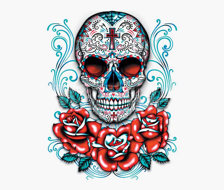 Transparent Red Skull Png - Day Of The Dead Skull With Roses, Png Download, Free Download