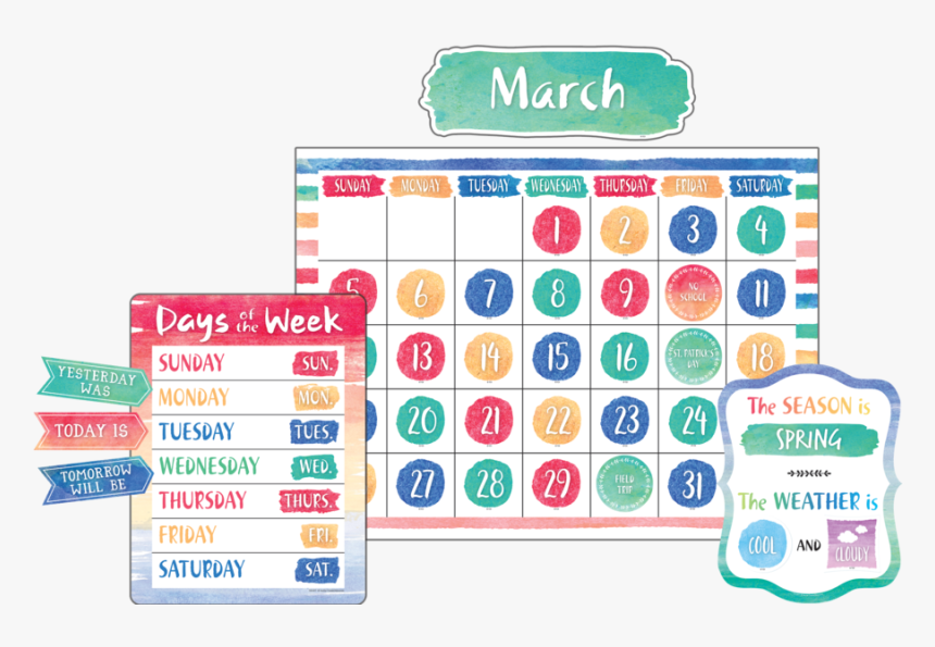 Tcr8971 Watercolor Calendar Bulletin Board Display - Watercolor Classroom Jobs, HD Png Download, Free Download