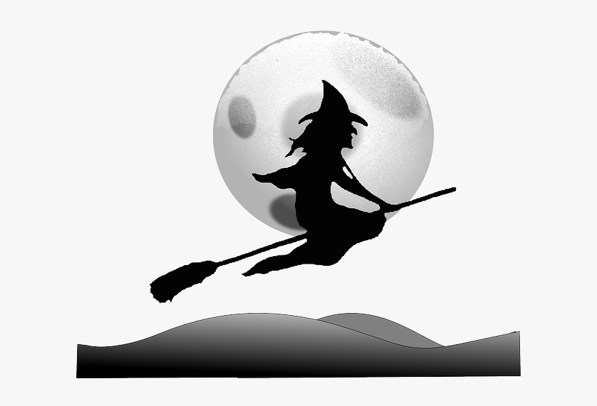 Transparent Broom Clipart - Halloween Witch On A Broom, HD Png Download, Free Download