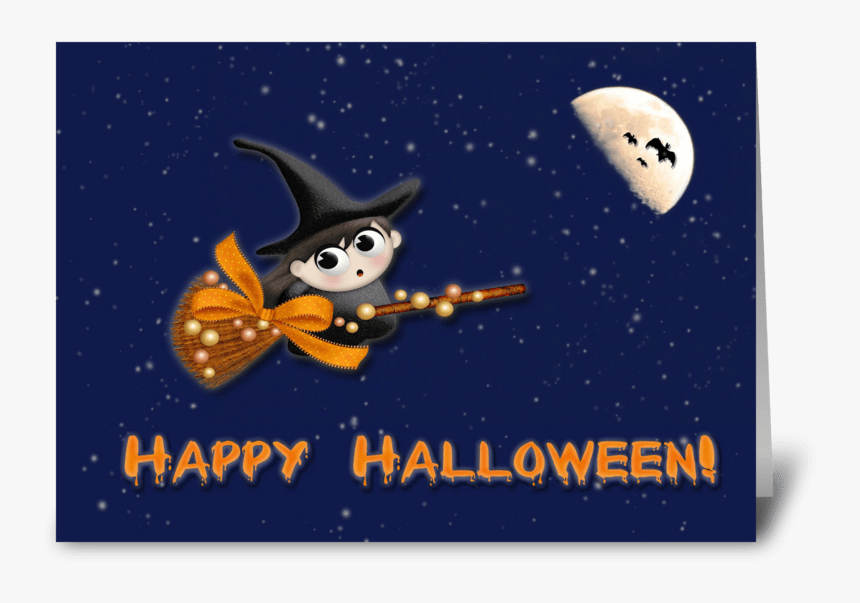 Witch On Broomstick Halloween Wishes Greeting Card - Cartoon, HD Png Download, Free Download