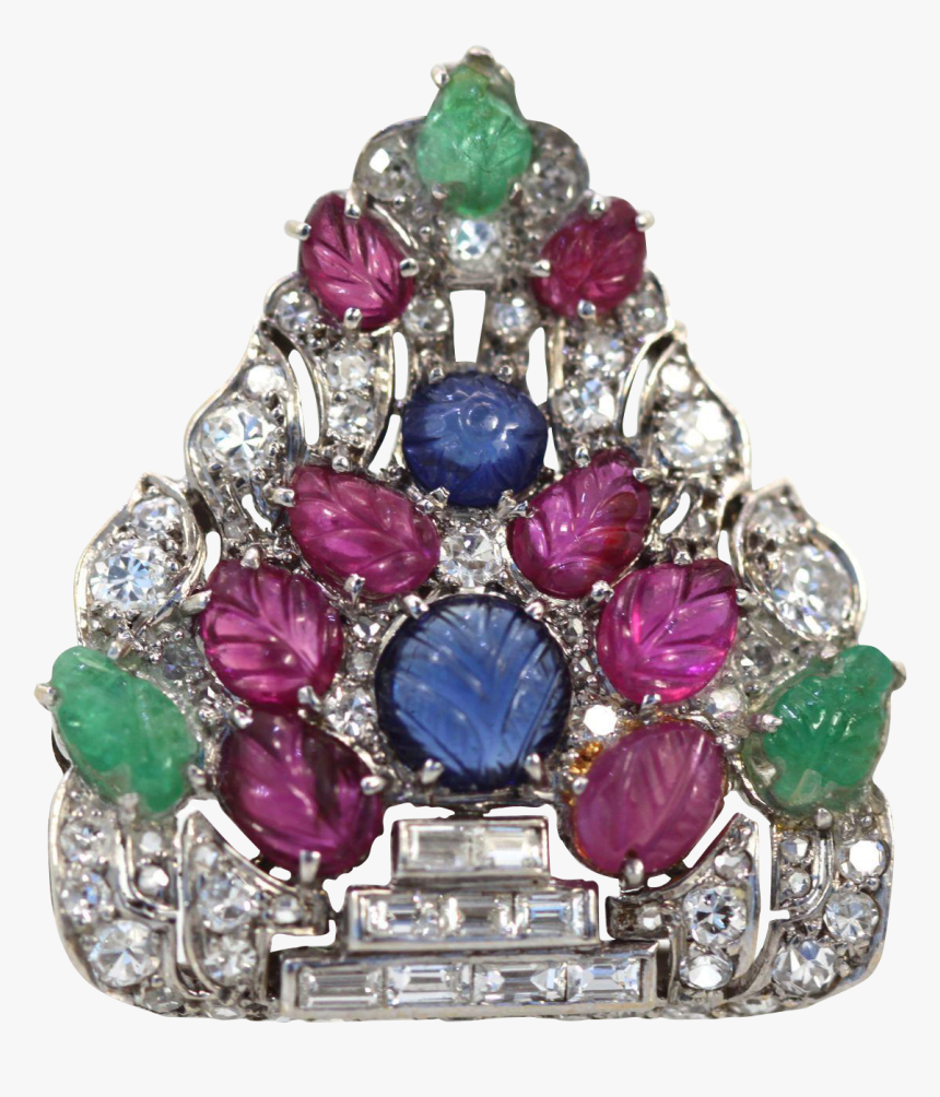 Art Deco Platinum Carved Ruby, Sapphire, Emerald And - Diamond, HD Png Download, Free Download