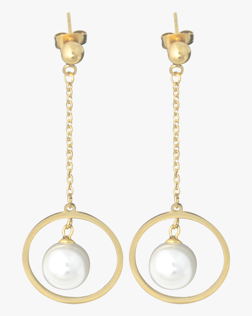 Aretes Dorado Largo Con Circulo Dorado Y Perla Blanca - Earrings, HD Png Download, Free Download