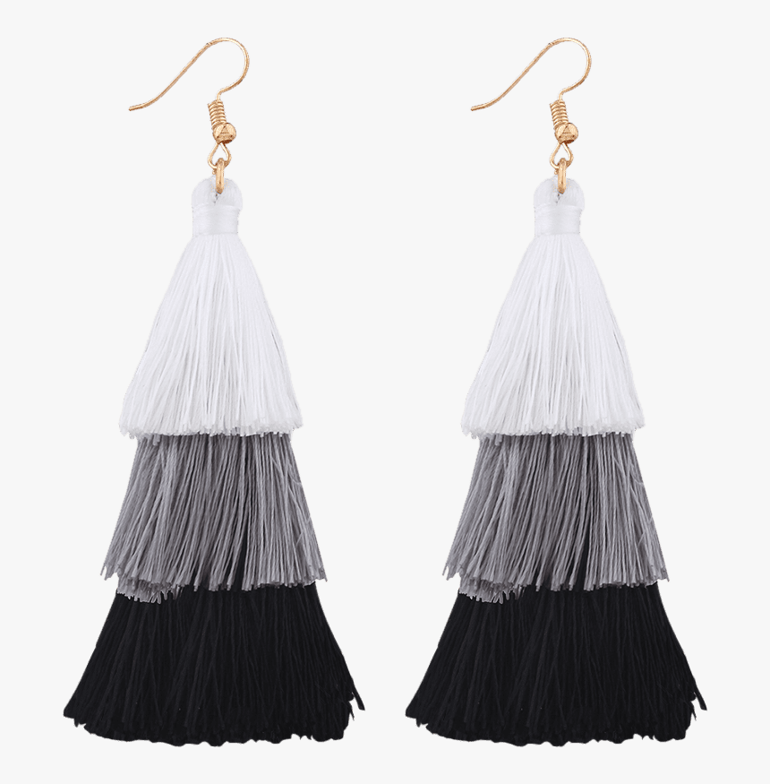 Jbh19157 Pendientes De Gota De Borla En Capas Negro - Tassel Black And White, HD Png Download, Free Download