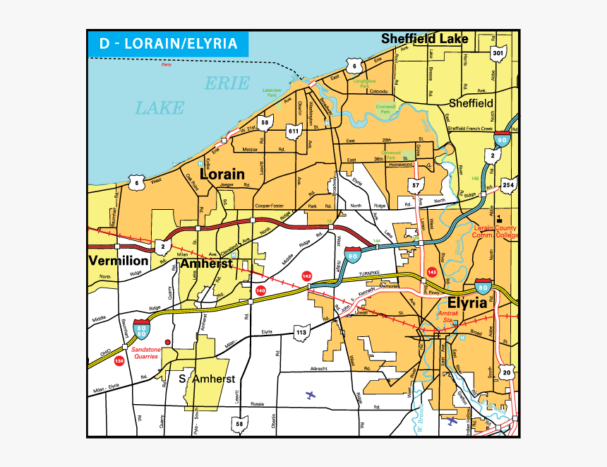 Lorain Elyria Road Map Of Lorain County Ohio Hd Png Download Kindpng