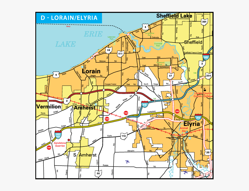 Lorain-elyria - Road Map Of Lorain County Ohio, HD Png Download, Free Download