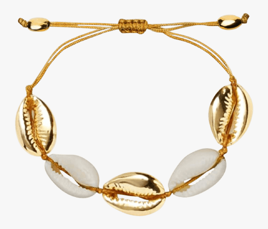 Gold Plated Shell Bracelet And Earrings On Wooden Ornament - Bracelet Shell, HD Png Download, Free Download