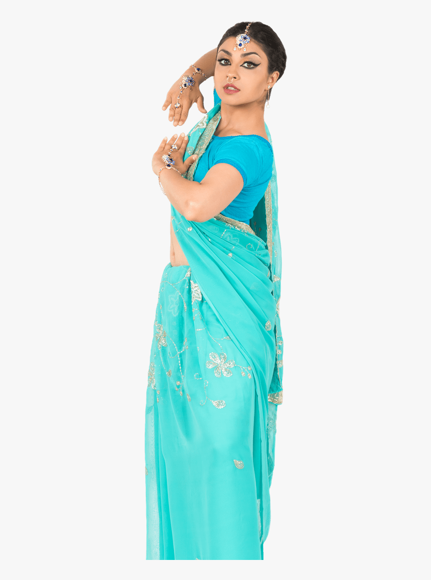 Young Indian Woman In Blue Sari Standing In Dance Position - Photo Shoot, HD Png Download, Free Download