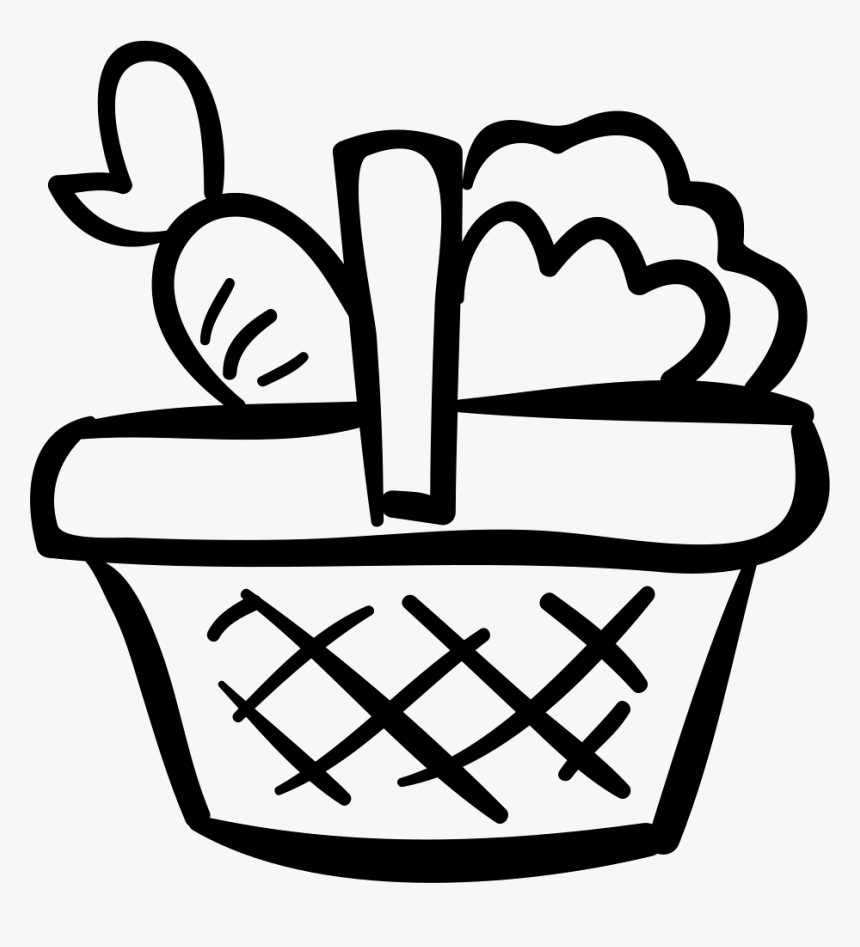 Vegetables Hand Drawn Basket - Black Vegetables Basket Vector, HD Png Download, Free Download