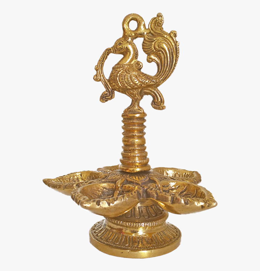 Decorative Antique Golden Peacock Puja Brass Diya Five - Brass, HD Png Download, Free Download