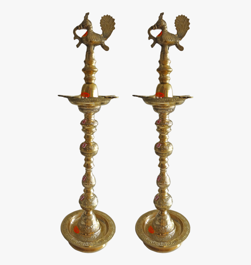 Pair Of Amazing Brass Kuthu Vilakku With Peacock, 10 - Brass, HD Png Download, Free Download
