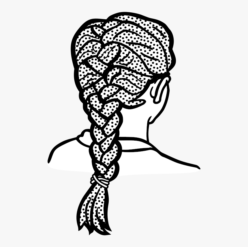 French Braid - Lineart - Hair Black And White Clipart, HD Png Download, Free Download