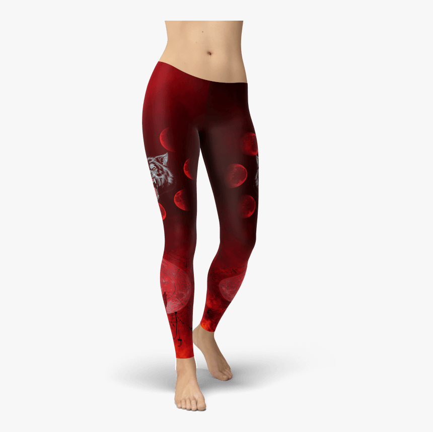 Red Moon Wolf Leggings Yoga Gym Sports Fitness Pants - Leggings, HD Png ...