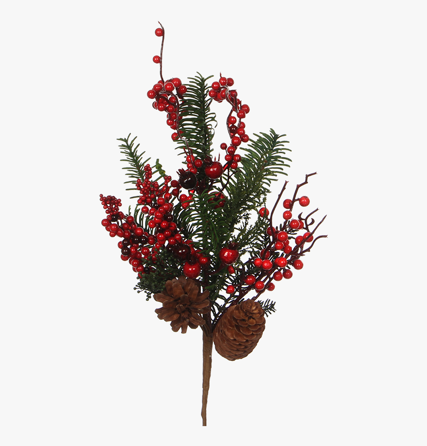 Fir Branch With Red Berries And Cones, 53cm - Christmas Tree, HD Png Download, Free Download