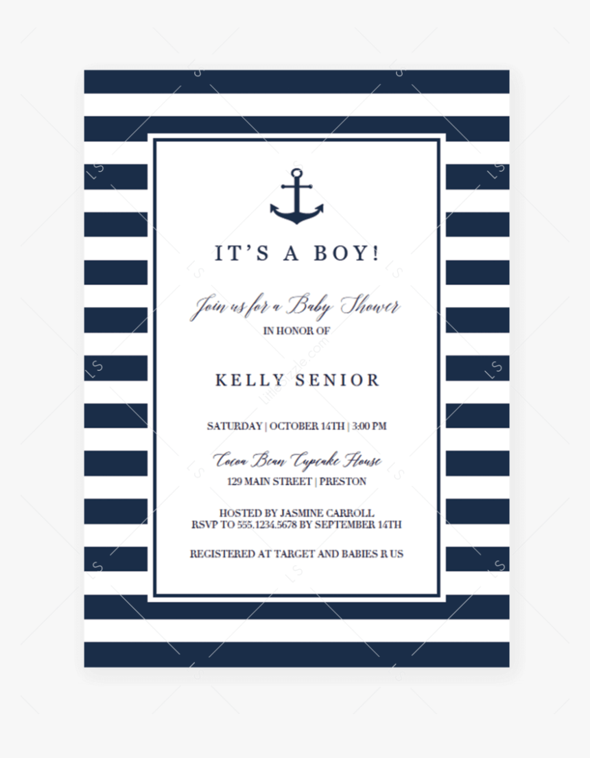 Nautical Baby Shower Invitation Template By Littlesizzle, HD Png Download, Free Download