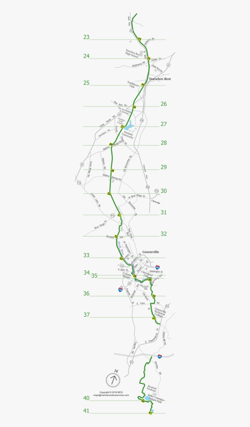 Map Of The Swamp Rabbit Trail, Maps @ Marlowcreativeservices - Swamp Rabbit Trail Mile Marker, HD Png Download, Free Download