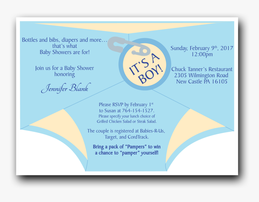 Diaper Transparent Baby Shower - Boy Diaper Shower Invitations, HD Png Download, Free Download