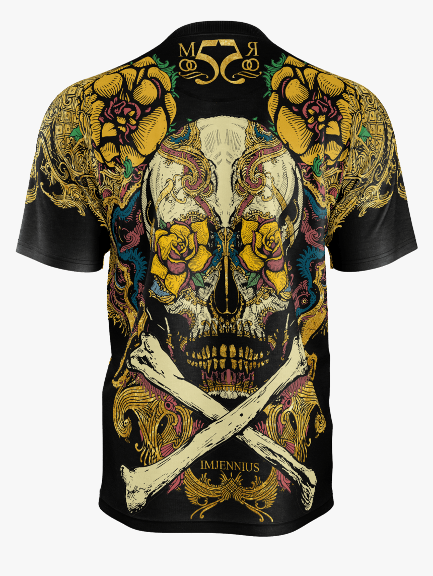 Black Mexican Skull Gold Yellow Tshirt Man Shirt Unisex - T-shirt, HD Png Download, Free Download