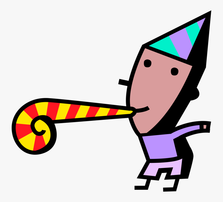 Vector Illustration Of Birthday Boy Blows Party Noisemaker - Birthday Whistle Png, Transparent Png, Free Download