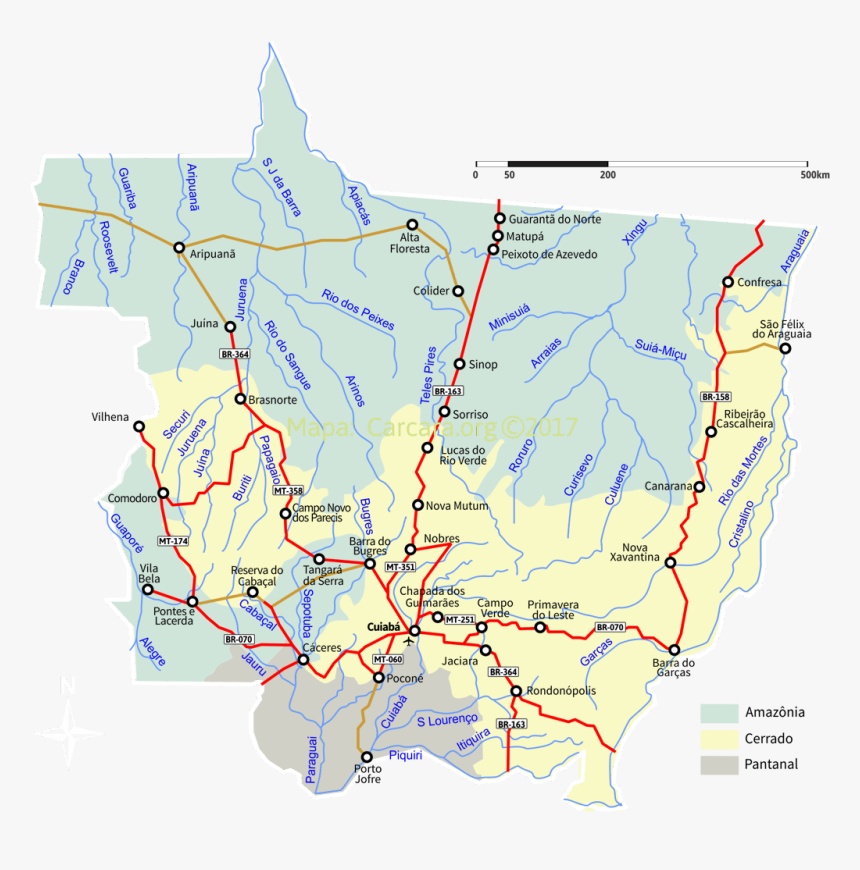 Brazil Map Mato Grosso - Mapa Dos Rios De Mato Grosso, HD Png Download, Free Download