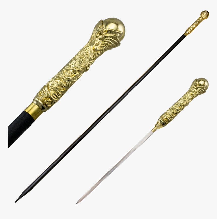 Dante"s Inferno Gold Walking Cane With Hidden Sword - Walking Cane Sword, HD Png Download, Free Download