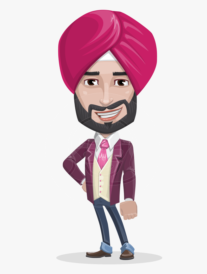Transparent Sikh Turban Clipart - Sikh Sardar Turban Guy Cartoon Transparent Background, HD Png Download, Free Download