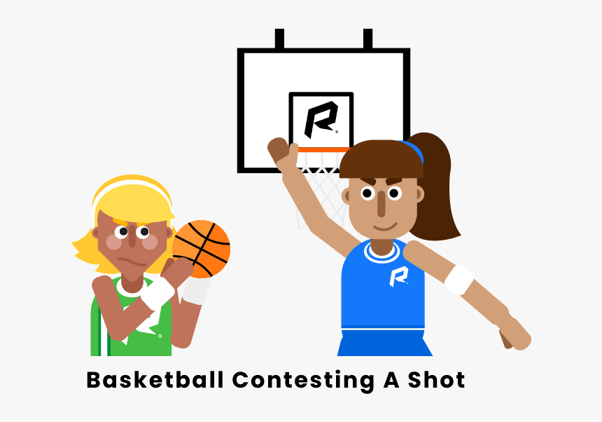 Basketball Contesting A Shot - Cartoon, HD Png Download, Free Download